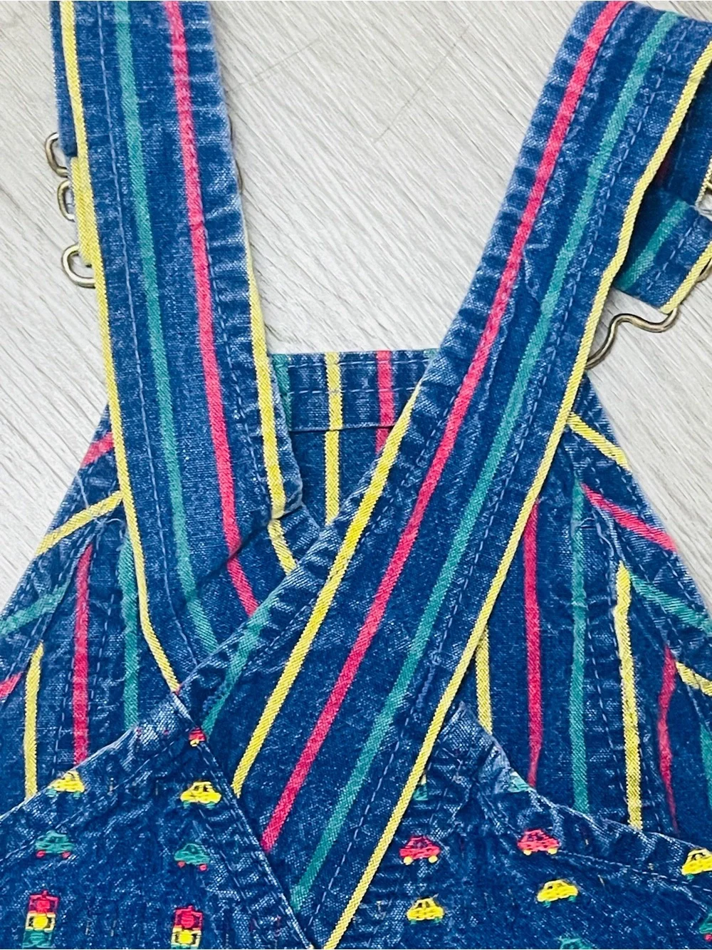 Vintage OshKosh B’gosh Colorful Novelty Print Overalls 2T Trucks Cars Stripes